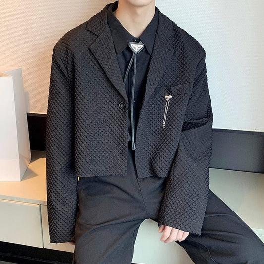 2022 Brand Clothing Men&#39;s Chic Short Blazer New Spring Suit Coat Irregular Hem Fashion Design Black White Slim Fit Jacket S-2XL