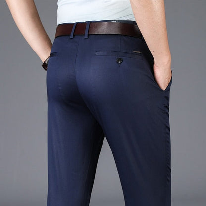 BROWON  New Arrival Casual Pants Men Mid Waist Straight Formal Long Trouser Adult Solid Color Flat Design Pant Business Men