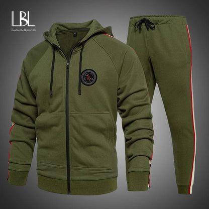 Military Tracksuit Men Autumn Casual Set Male Streetwear Joggers Hooded Jackets + Pants 2 Piece Sets Army Green Sportsuits