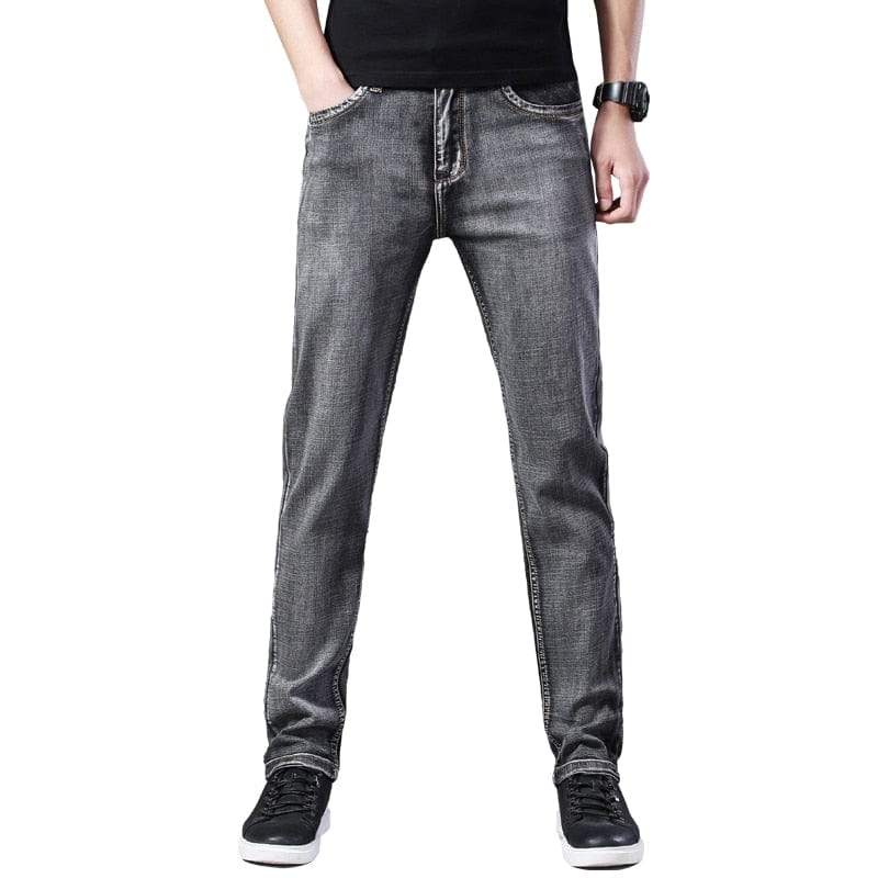 2022  Straight Men&#39;s Classic Blue Black Grey Denim Elastic Regular Fit Male Stretch Jeans Business Casual  Style Pants