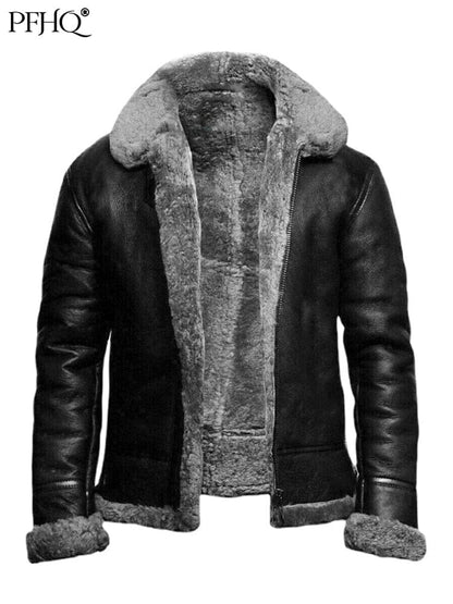 PFHQ  Autumn Winter Men's Jacket Faux Fur Shearling Coat Stylish Leather Causal Elegant Wool Liner PU Clothes Free Shipping