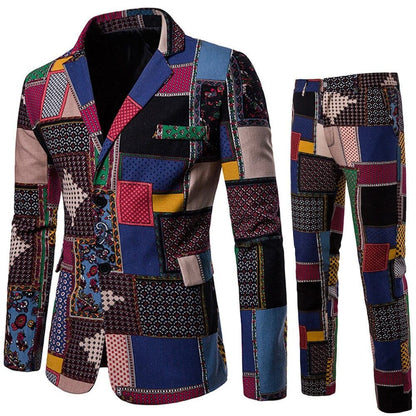 New Men's Fashion Suit Two-piece Casual Blazers 3D Floral Print Fashion Men Blazer Mens Suits with Pants Party Stage Bar