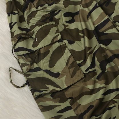 ANJAMANOR Camouflage Newspaper Print Draw String Ruched Long Skirts Women Clothing Fashion  Sexy Pencil Skirts D35-DZ14