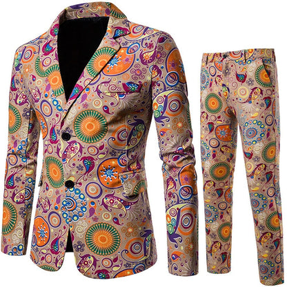 New Men's Fashion Suit Two-piece Casual Blazers 3D Floral Print Fashion Men Blazer Mens Suits with Pants Party Stage Bar