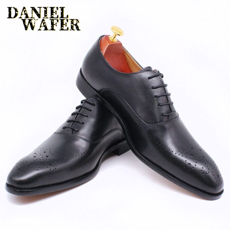 ELEGANT MEN GENUINE LEATHER OXFORD SHOES MEN BUCKLE STRAP OFFICE DRESS WEDDING SHOES BROWN BROGUE POINTED TOE MEN FORMAL SHOE