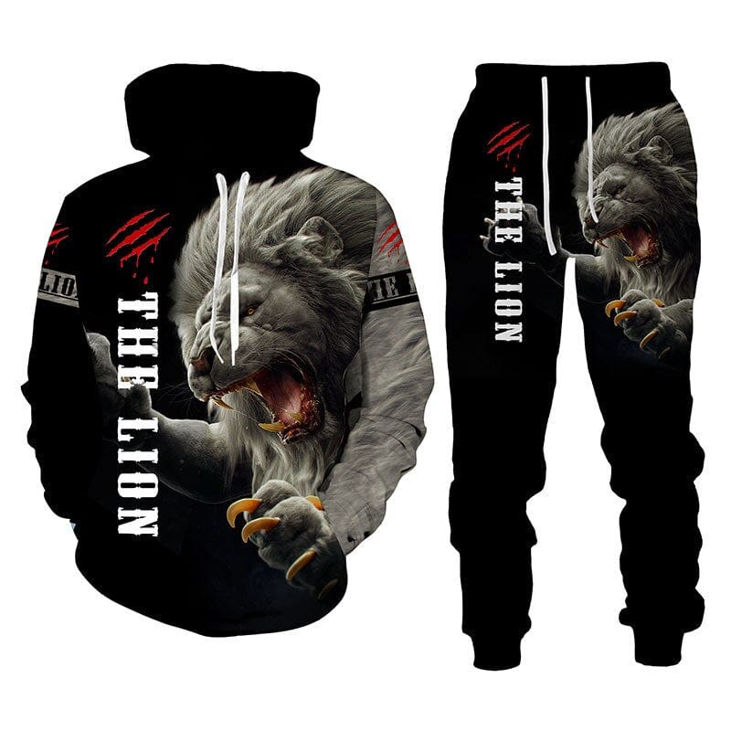 Hoodie Sweatpants 2 Piece Suit For Men Autumn The Lion Long Sleeve Outdoor Outfits Hiphop Pullover Tracksuit Big Size Clothes