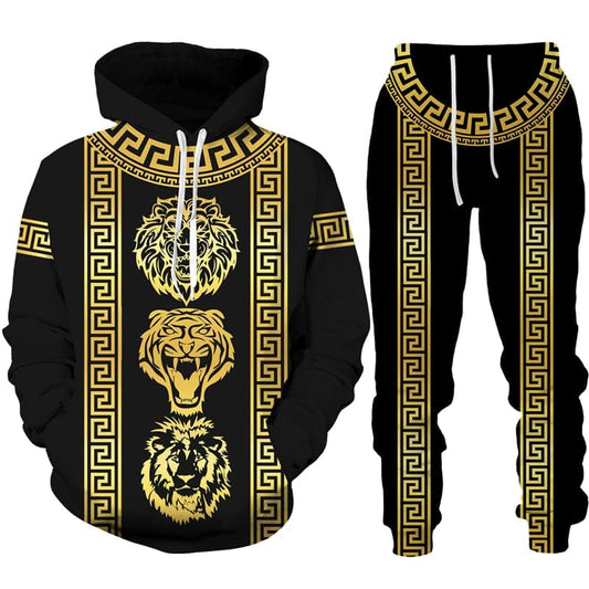 3D Printed Animal Lion Tiger Pattern Hoodie Pants Suit Male Autumn Winter Casual Sweashirt Pullover Men Tracksuit Set Fashion