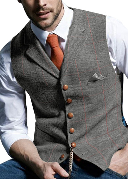 Men's Vests Tweed Suit Business Clothing for Men Striped Waistcoat  Punk Vest Groomman Wedding Brwon Black Grey Jacket