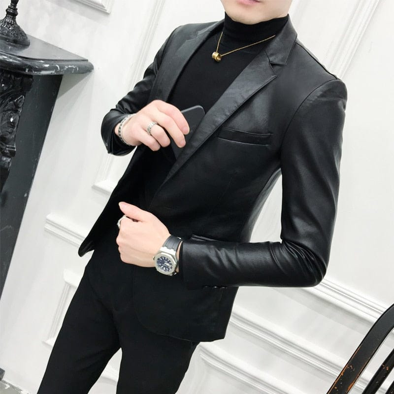 2022 Brand Clothing Fashion Men&#39;s High Quality Casual Leather Jacket Male Slim Fit Business Leather Suit Coats/Man Blazers 4XL