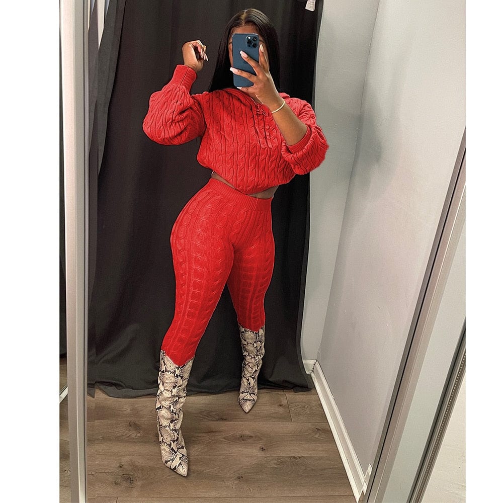 Knitwears Two Piece Set Winter Knitted Sweaters For Women Pullovers Crop Top 2022 Elegant Luxury Clothes Knit Tops 2 Piece Set