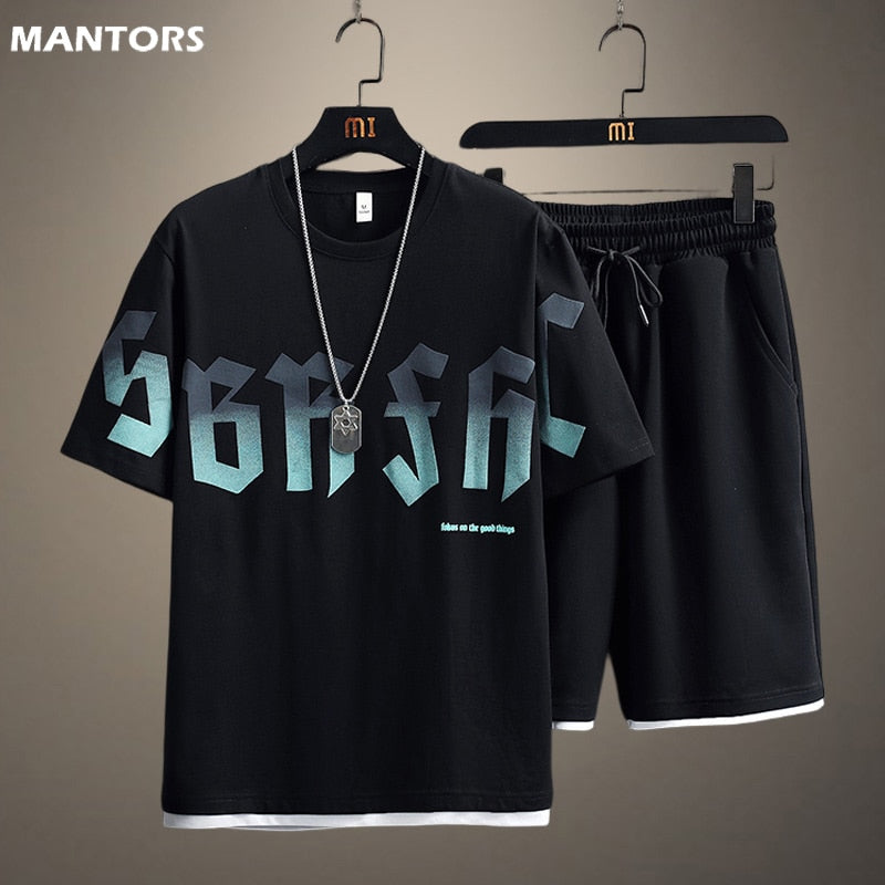 Summer New Mens Set Hip Hop Fashion Tracksuit T-shirt and Shorts Two Piece Set Men Harajuku Streetwear Casual Outfit Set