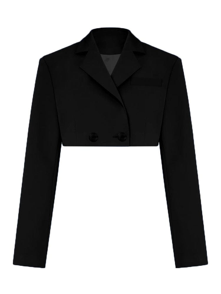 Taruxy Casual Two Piece Sets Women&#39;s Fall Outfits 2022 New Black Matching Sets With Skirt And Blazer Cropped Top Suit For Women