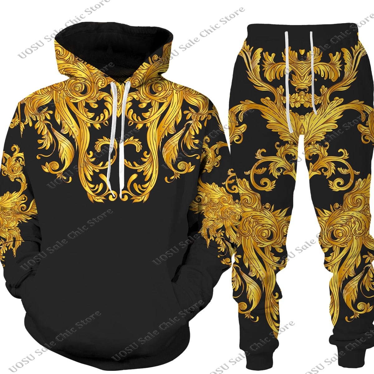 Men Women Golden Pattern Head Printed Hoodie/Trousers/Suit Graphic Oversize Hoodie Pants Tracksuit Mens Clothes Chandal