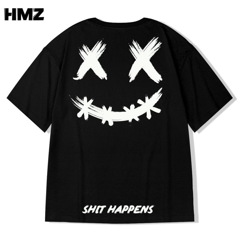 HMZ 2022 T Shirt Streetwear Men Oversize Hip Hop T-Shirt Smile Print Harajuku Tshirt Summer Short Sleeve Cotton Loose Tops Tees