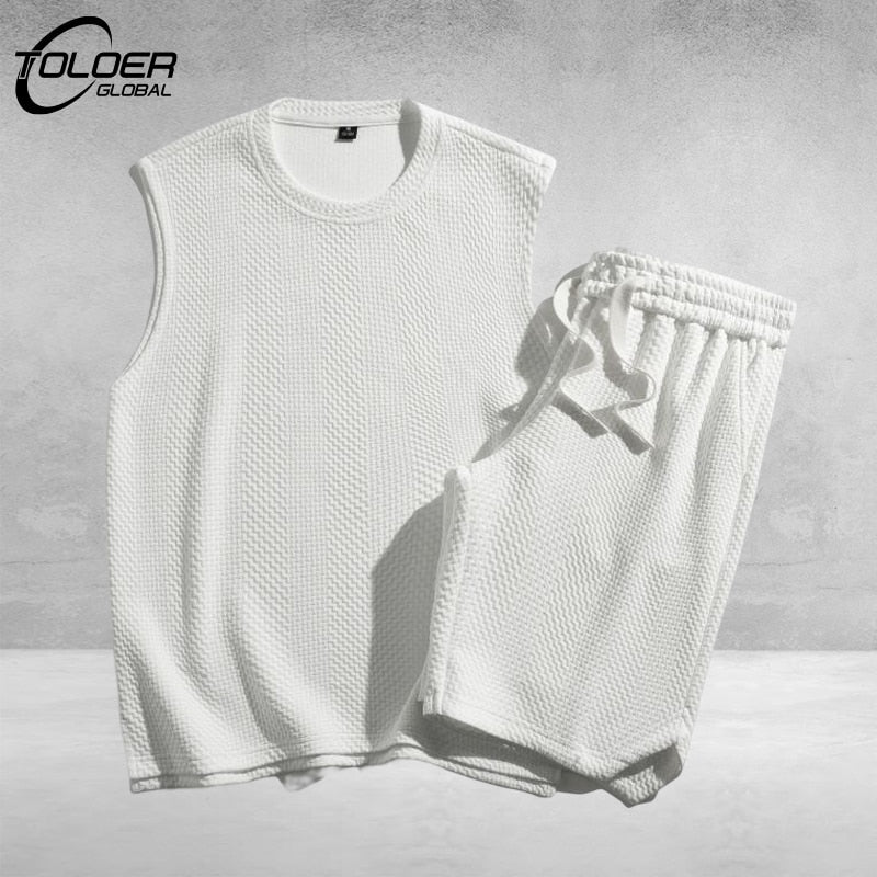 New Men Streetwear Fashion Suits Sleeveless T Shirt Outfit Shorts 2 Piece Set Tracksuits High-quality Leisure Unisex Sports Sets