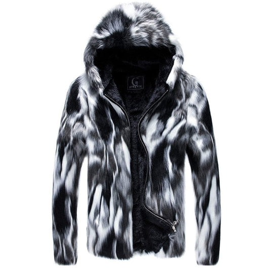 Winter Men&#39;s Faux Fur Straight Personality Thickening Fashion Men&#39;s Hooded Down Jacket / Male Handsome Add Wool Warm Parkas Coat