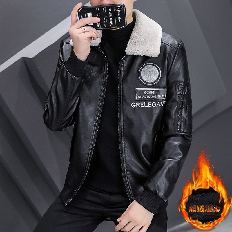 Men Jacket Winter Faux Fur Coat Casual Motor PU Leather Male Spring Autumn Solid Color Vintage Pele Overcoat Leather Jacket