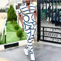 Fashion Spring Summer Men's Casual Two Piece Sets Short Sleeve Tops And Long Pants Suit Pattern Print Outfit Men Streetwear