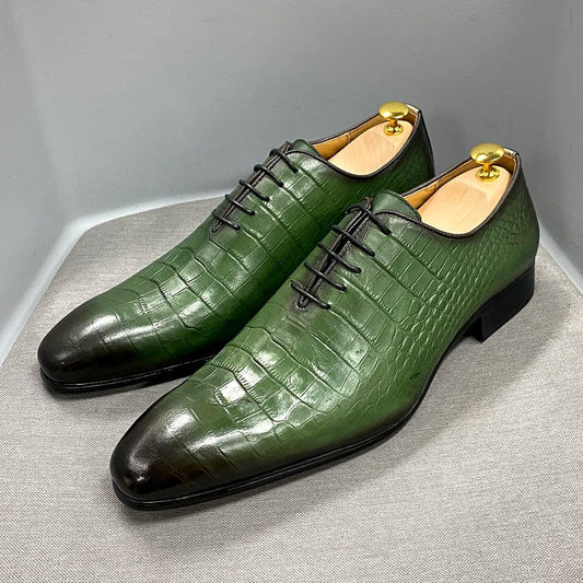 Moda italiană pantofi oxford eleganți pentru bărbați din piele de vacă autentică, crocodil, cu șireturi, pantofi de nuntă formali, pantofi de rochie cu vârf ascuțit