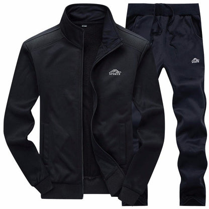 New Men Sets Fashion Sporting Suit Warm Embroidery Zipper Sweatshirt +Sweatpants Men Clothing 2 Pieces Sets Slim Tracksuit