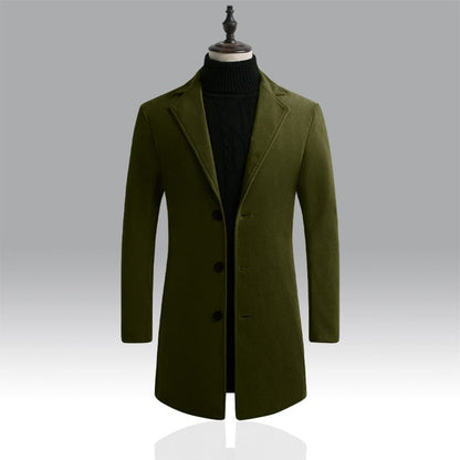 New Men's Casual Long Windbreaker Jacket / Male Solid Color Single Breasted Trench Coat Jacket