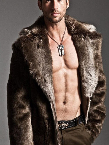 Autumn and Winter Men's Faux Fur Large Lapel Fur Long Men's Faux Fur Jacket fashion thicken Men's Overcoat Mens Clothing