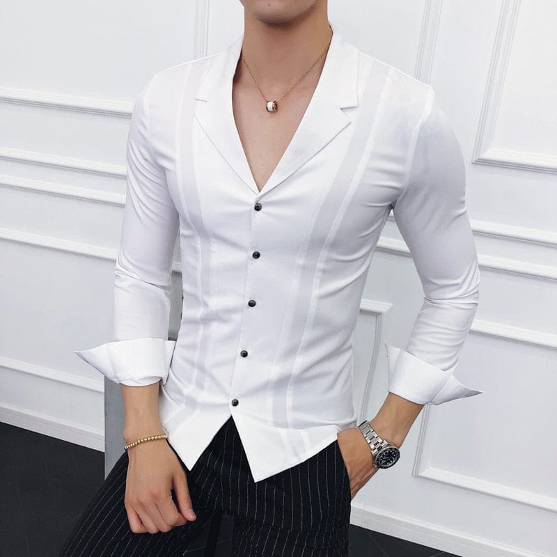 2023 Brand Clothing Men High Quality Spring Long-Sleeved Shirts/Male V-neck Slim Fit Casual Business Shirts Plus Size S-4XL