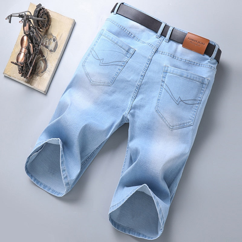 Summer New Men's Slim Fit Short Jeans Fashion Cotton Stretch Vintage Denim Shorts Grey Blue Short Pants Male Brand Clothes