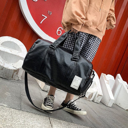 Unisex Leather Luggage Bag With Shoes Travel Clothes Storage Bags Zipp