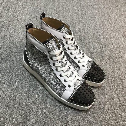 New high-top shoes leather rivets red bottom trend all-match couple casual sneakers
