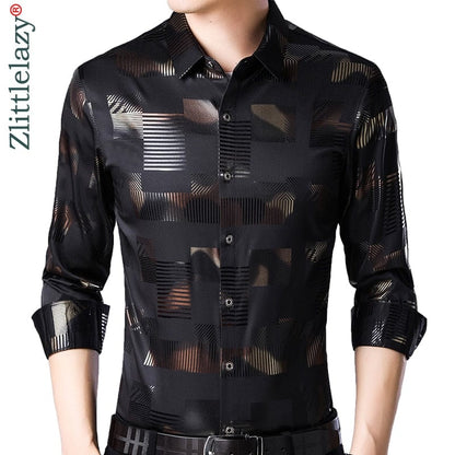 Brand Casual Spring Luxury Plaid Long Sleeve Slim Fit Men Shirt Streetwear Social Dress Shirts Mens Fashions Jersey 2306