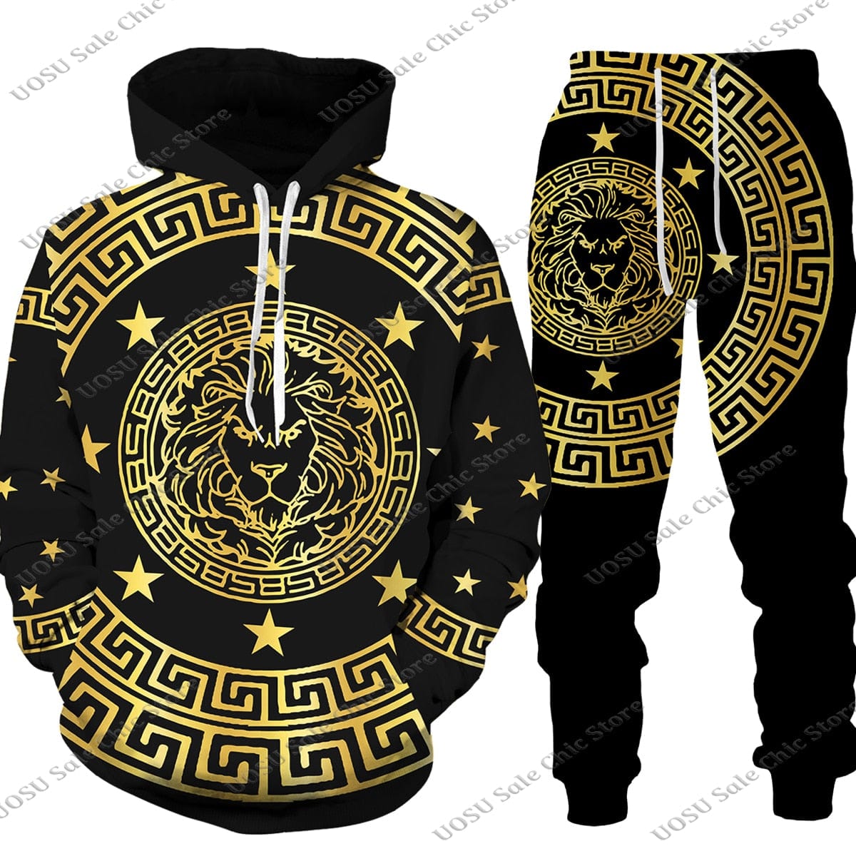 Men Women Golden Pattern Head Printed Hoodie/Trousers/Suit Graphic Oversize Hoodie Pants Tracksuit Mens Clothes Chandal