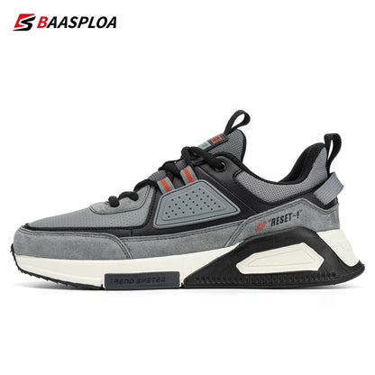 Baasploa Men Casual Waterproof Running Shoes Fashion Leather Skateboard Shoes Non-slip Wear-resistant Male Sport Shoes  New