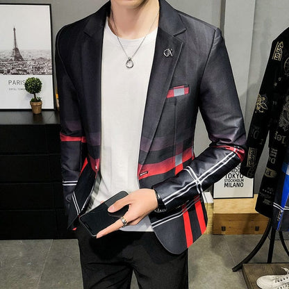 Spring New Men's Plaid Blazer Fashion Casual Men's Slim Suit Jacket Banquet Wedding Party Club Dress Branded Mens Clothing