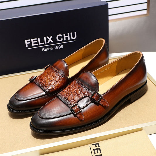 Retro Style High Quality Cow Leather Loafers Shoes Men Buckle Strap Flats Monk Strap Male Formal Shoes Handmade Genuine Leather