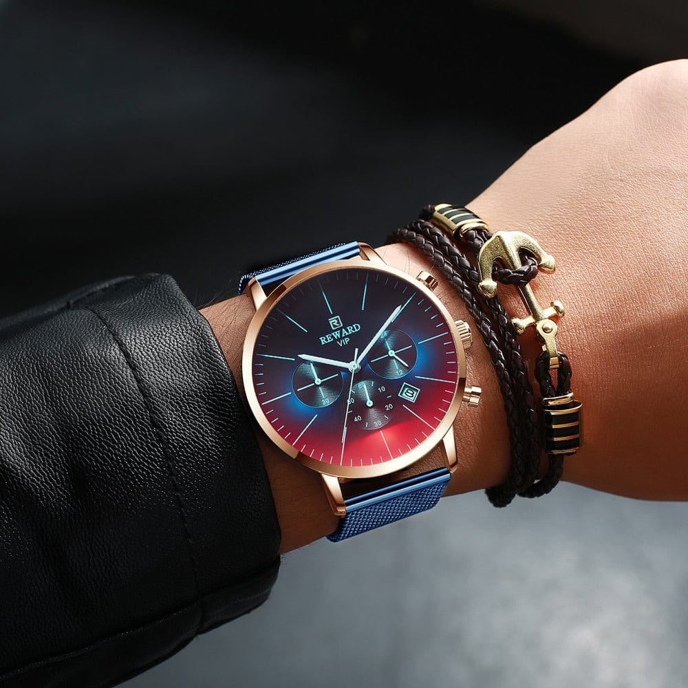 2022 New Fashion Color Bright Glass Watch Men Top Luxury Brand Chronograph Men&#39;s Stainless Steel Business Clock Men Wrist Watch