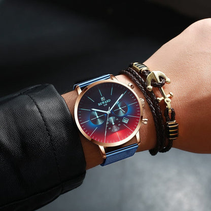 New Fashion Color Bright Glass Watch Men Top Luxury Brand Chronograph Men's Stainless Steel Business Clock Men Wrist Watch