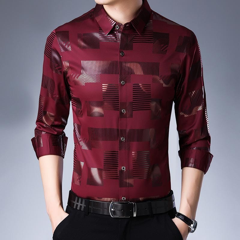 2022 Brand Casual Spring Luxury Plaid Long Sleeve Slim Fit Men Shirt Streetwear Social Dress Shirts Mens Fashions Jersey 2306