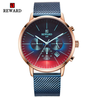 New Fashion Color Bright Glass Watch Men Top Luxury Brand Chronograph Men's Stainless Steel Business Clock Men Wrist Watch