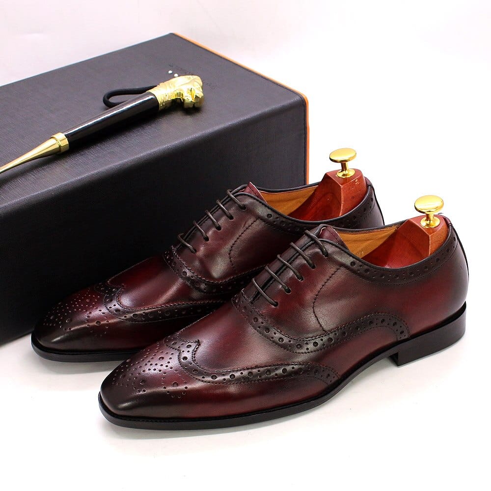 Size 6-13 Handcrafted Mens Wingtip Oxford Shoes Genuine Calfskin Leather Brogue Dress Shoes Classic Business Formal Shoes Man