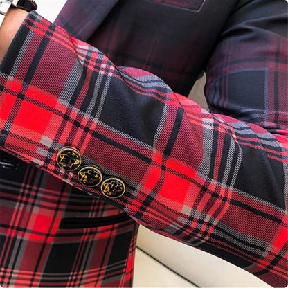 Spring New Colorblock Plaid Blazer Men Slim Casual Man Blazers Wedding Business Party Clothing Dress Coat Blazer M-3XL