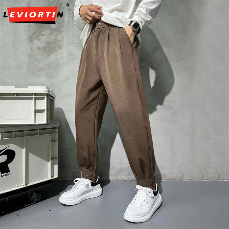 Pantaloni de costum de culoare solidă Bărbați Moda Business Society Rochie pentru bărbați Pantaloni cu fermoar la gleznă Coreeană Drepți Pantaloni formali de birou pentru bărbați