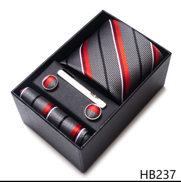 Silk Brand Tie Handkerchief Cufflink Set Necktie Holiday Gift Box Man's Blue Gold Suit Accessories Slim Cravat Wedding Gravatas