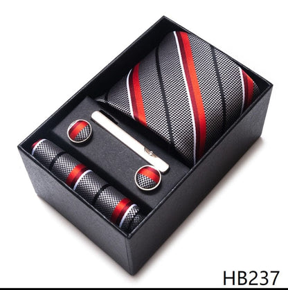 Silk Brand Tie Handkerchief Cufflink Set Necktie Holiday Gift Box Man's Blue Gold Suit Accessories Slim Cravat Wedding Gravatas