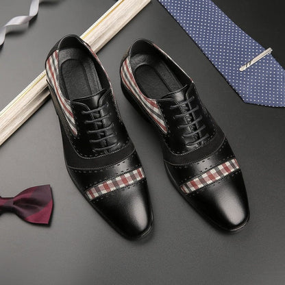 Men's Brogue Shoes Brown Black Patchwork Fabric Business Lace-up Breathable Dress Shoes  Men Casual Shoes Free Shipping