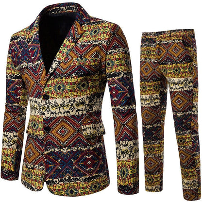 New Men's Fashion Suit Two-piece Casual Blazers 3D Floral Print Fashion Men Blazer Mens Suits with Pants Party Stage Bar
