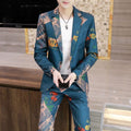 Fashion Trend Printing Suit Jacket Pants Two-piece Men's  Spring and Autumn New Korean Version Slim One-button Suit Suit