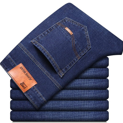 New Men's Fashion Jeans Business Casual Stretch Slim Jeans Classic Trousers Denim Pants Male Black Blue