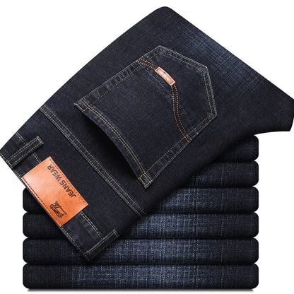 New Men's Fashion Jeans Business Casual Stretch Slim Jeans Classic Trousers Denim Pants Male Black Blue