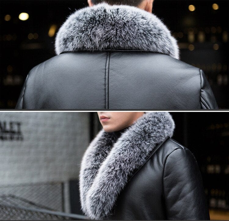 PFHQ 2022 Winter New Shearling Leather Elegant Long Coat Men&#39;s Fox Hair Collar Imitation Fur Design Luxury Trendy Thermal Jacket